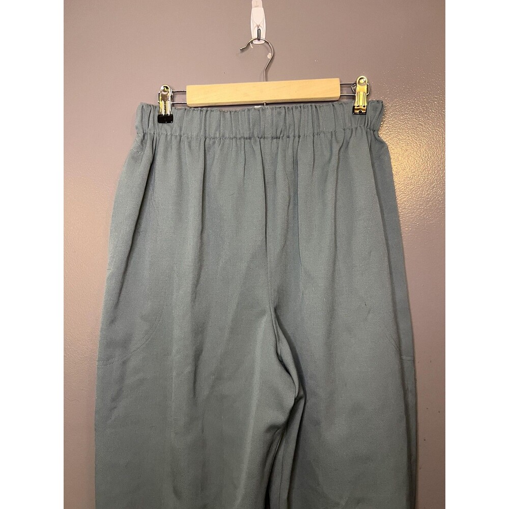 Japanalia Pants Womens Medium Green Twill Wool Cropped Elastic Waist Slit Hem